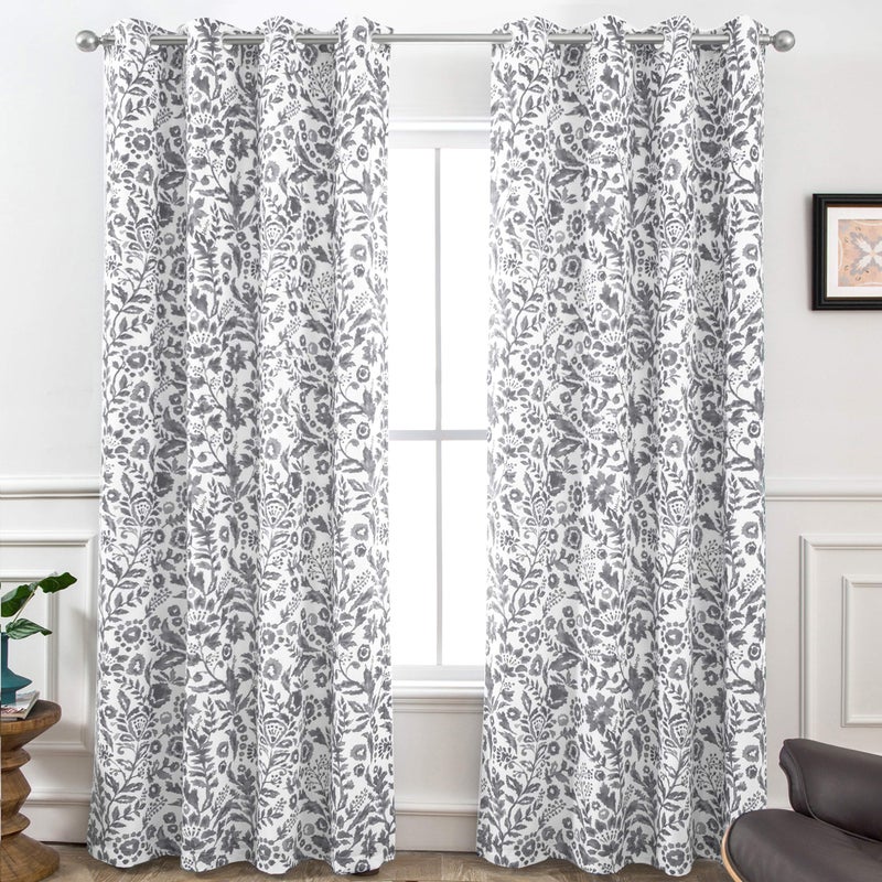 DriftAway Julia Watercolor Blackout Room Darkening Lined Thermal Insulated Energy Saving Window Curtains 2 Layers 2 Panels Each Size 52 Inch by 96 Inch Gray - Image 1